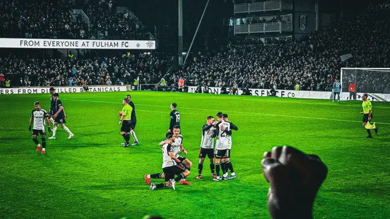 Celebrating a goal against Arsenal at Craven Cottage