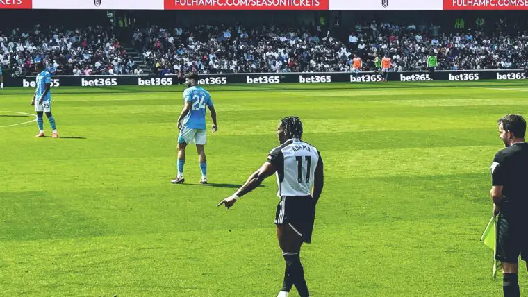 Adama Traore playing at Craven Cottage against Manchester City.